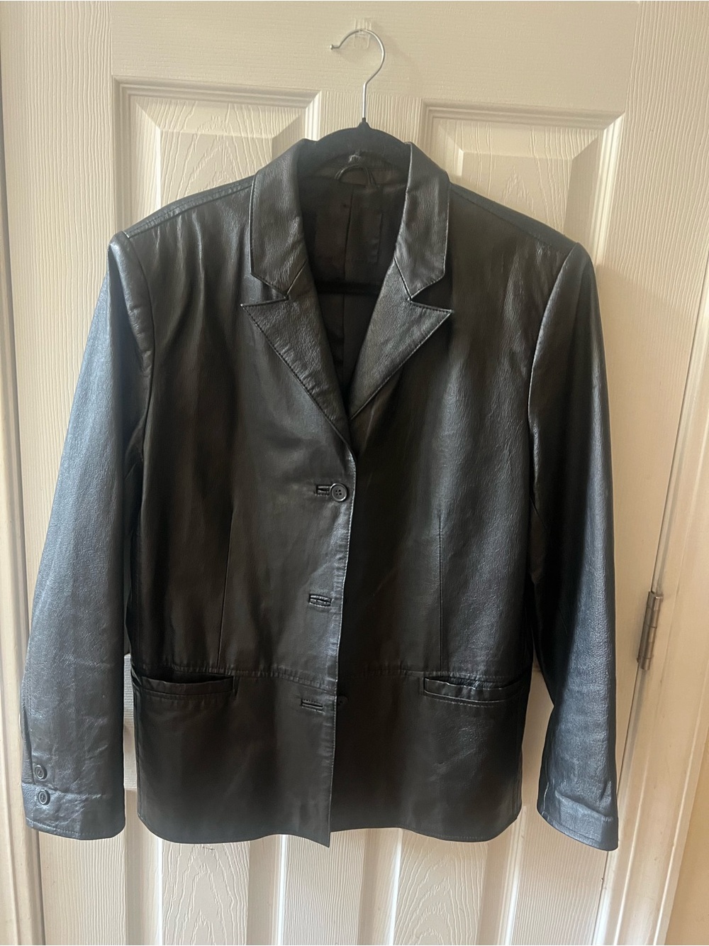Black Leather Women's Blazer Jacket